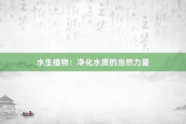 水生植物：净化水质的当然力量